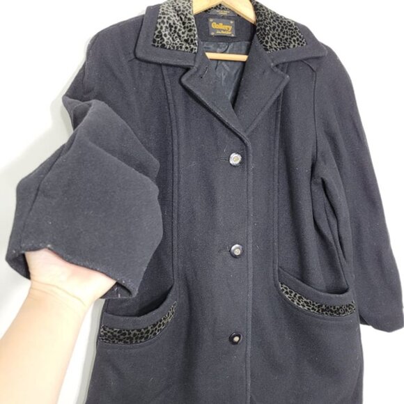 Gallery Vintage Black Button-Down Retro Wool Blend Leopard Print Collar Jacket - Picture 5 of 11